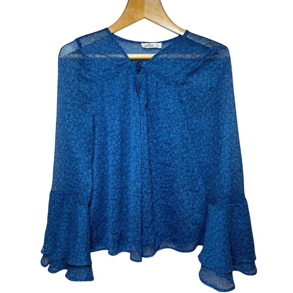 Hollister Y2K Sheer Bell Sleeve Blouse Women L‎ Boho Fairycore Romantic Flowy